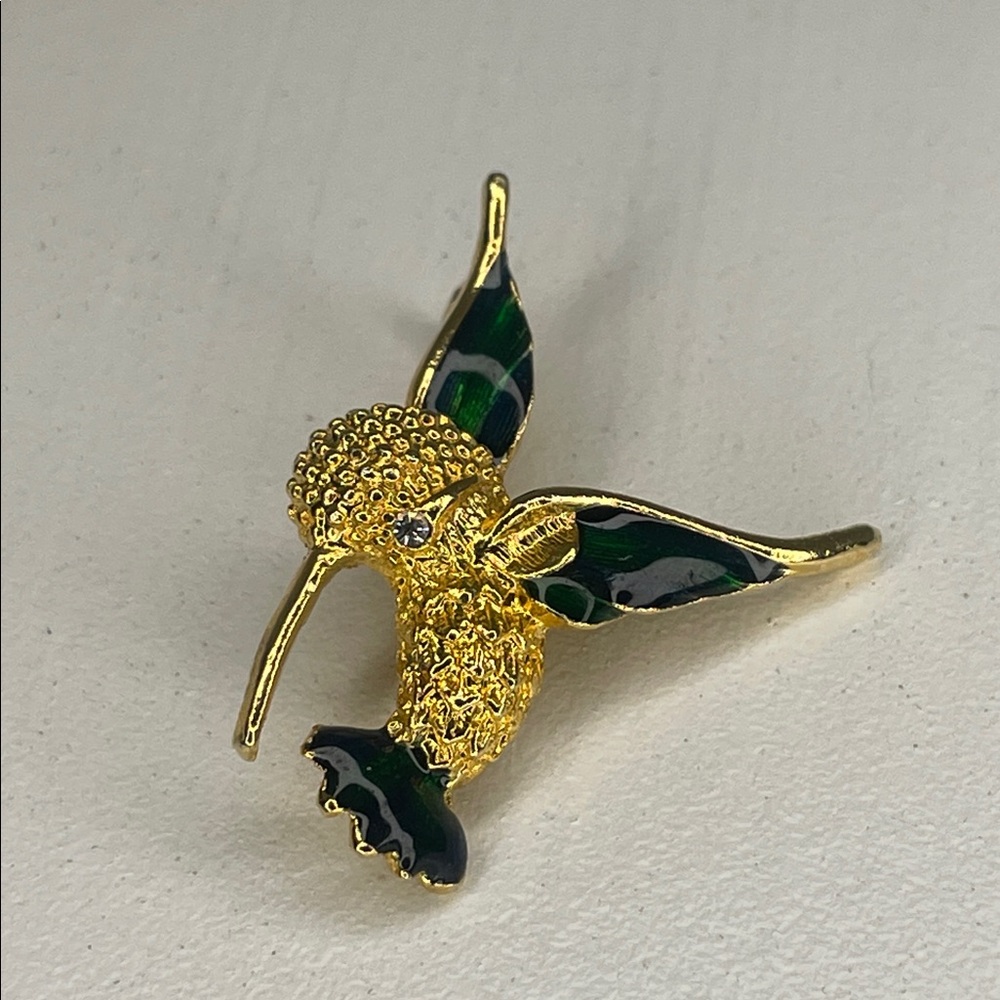 Gold Tone and Green Hummingbird Pendant